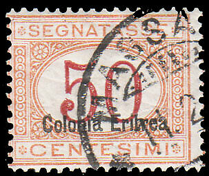Eritrea Scott J6a Italy 50c Postage Due Overprinted Colonia Eritrea.